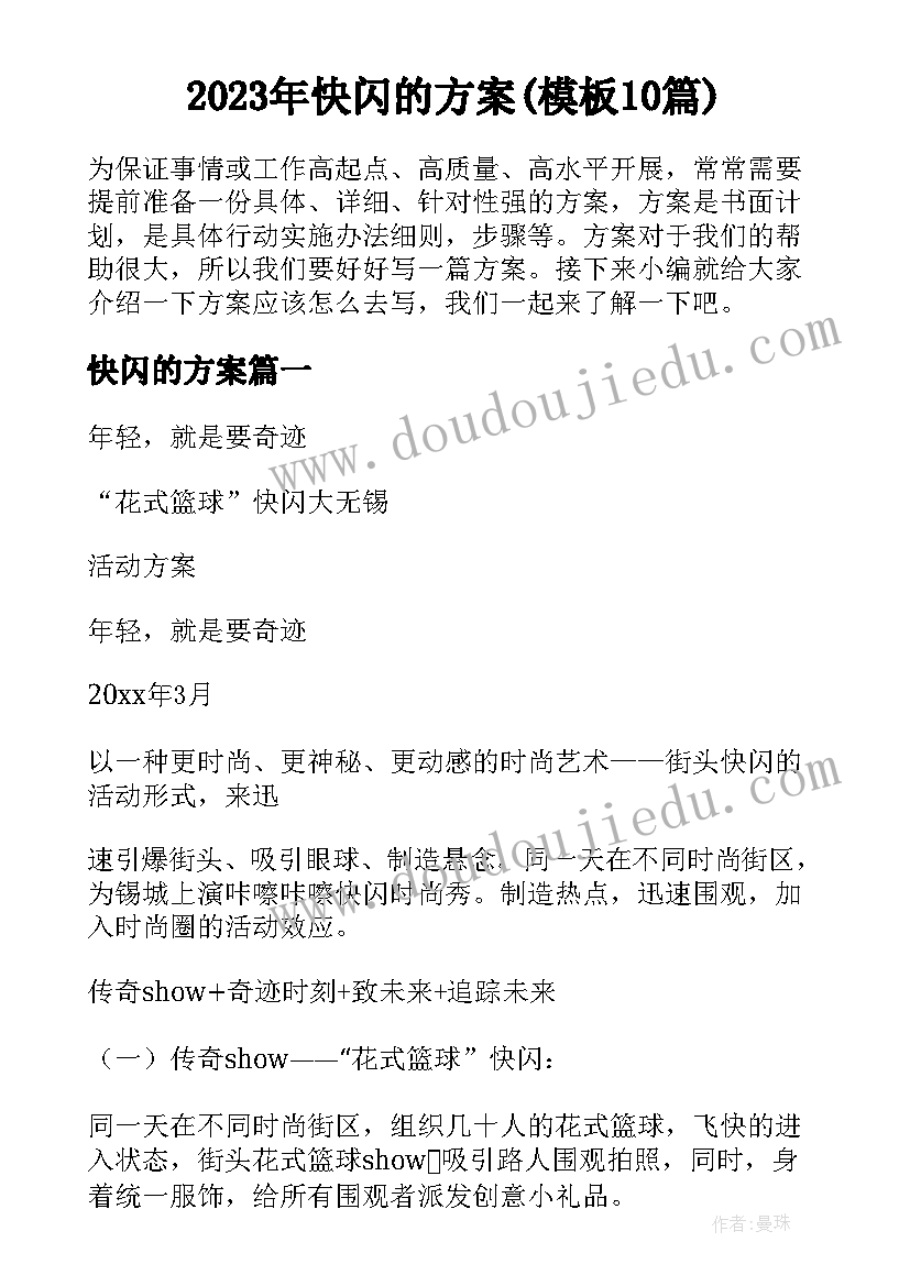 2023年快闪的方案(模板10篇)