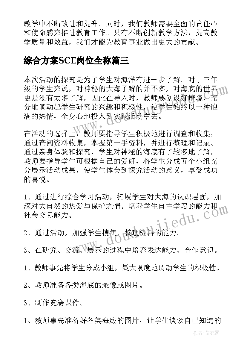 综合方案SCE岗位全称(通用6篇)