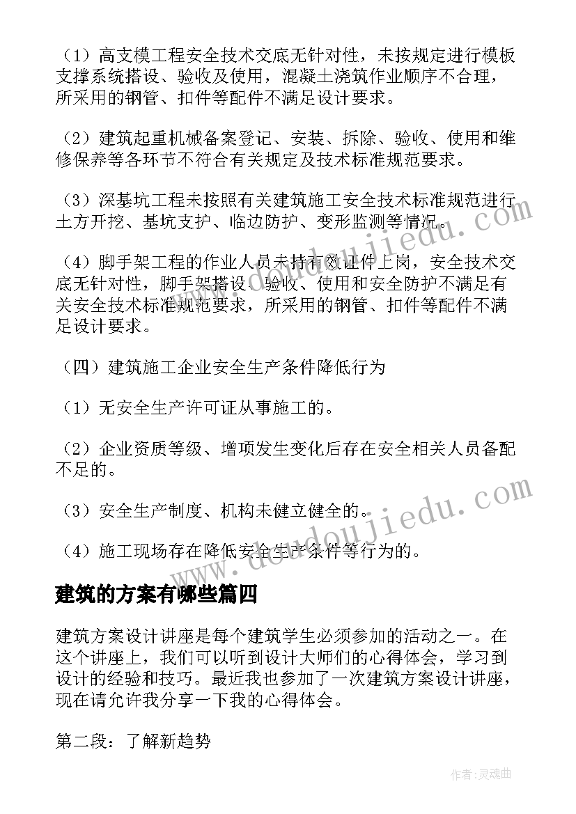 建筑的方案有哪些(汇总9篇)