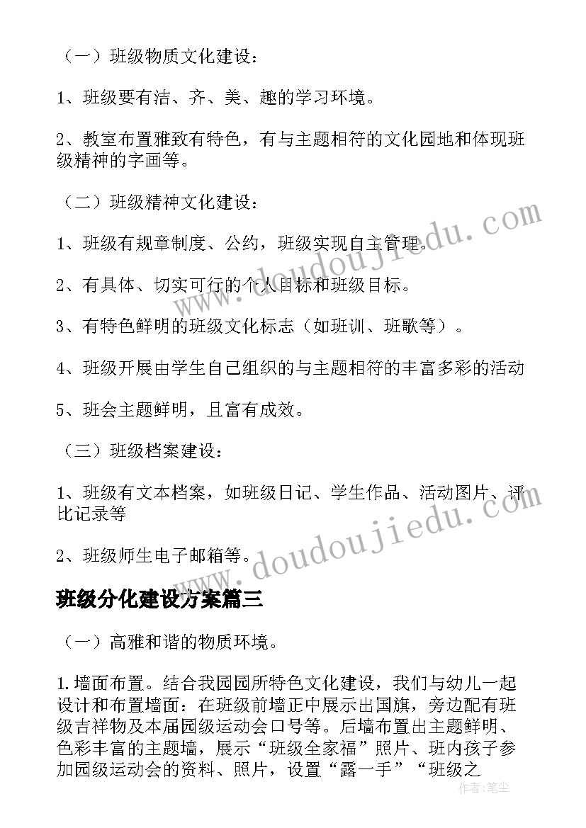 2023年班级分化建设方案 班级建设方案(模板6篇)