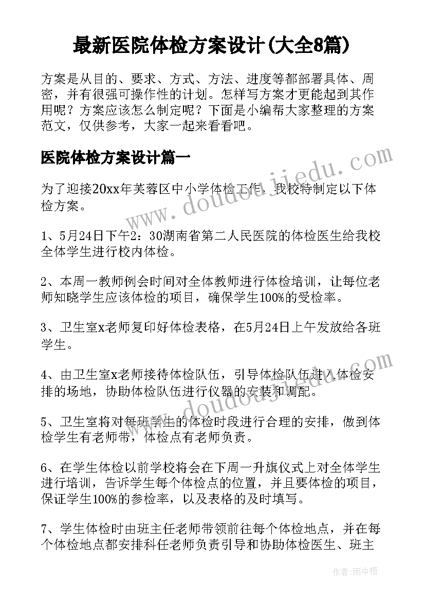 最新医院体检方案设计(大全8篇)