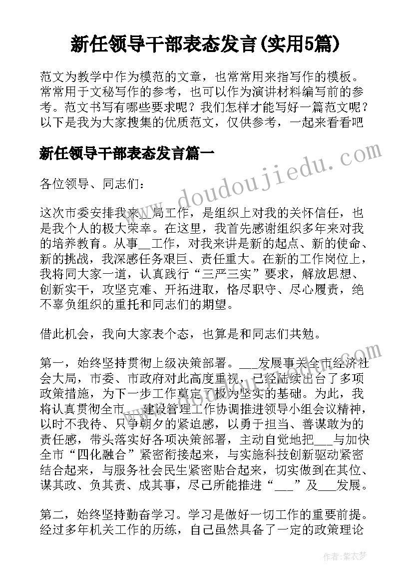 新任领导干部表态发言(实用5篇)