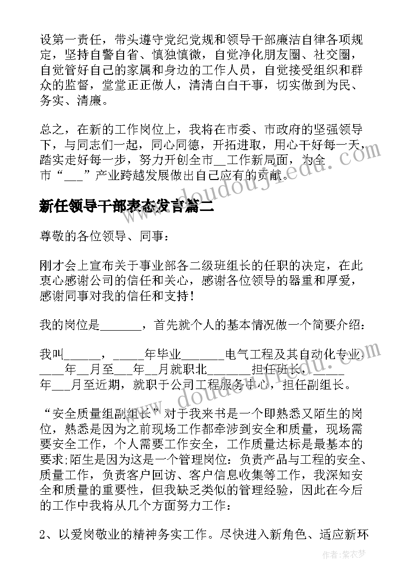 新任领导干部表态发言(实用5篇)