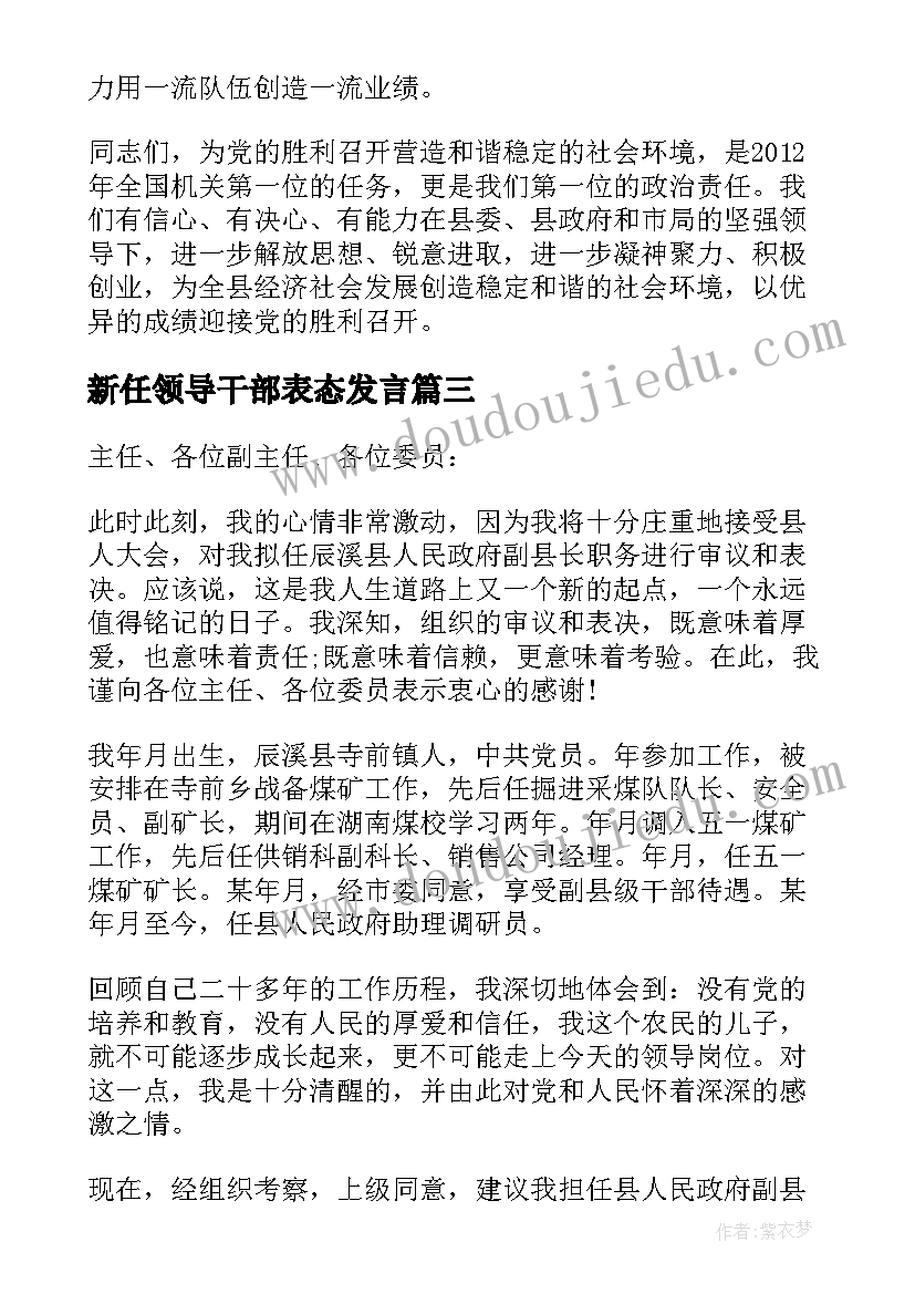 新任领导干部表态发言(实用5篇)