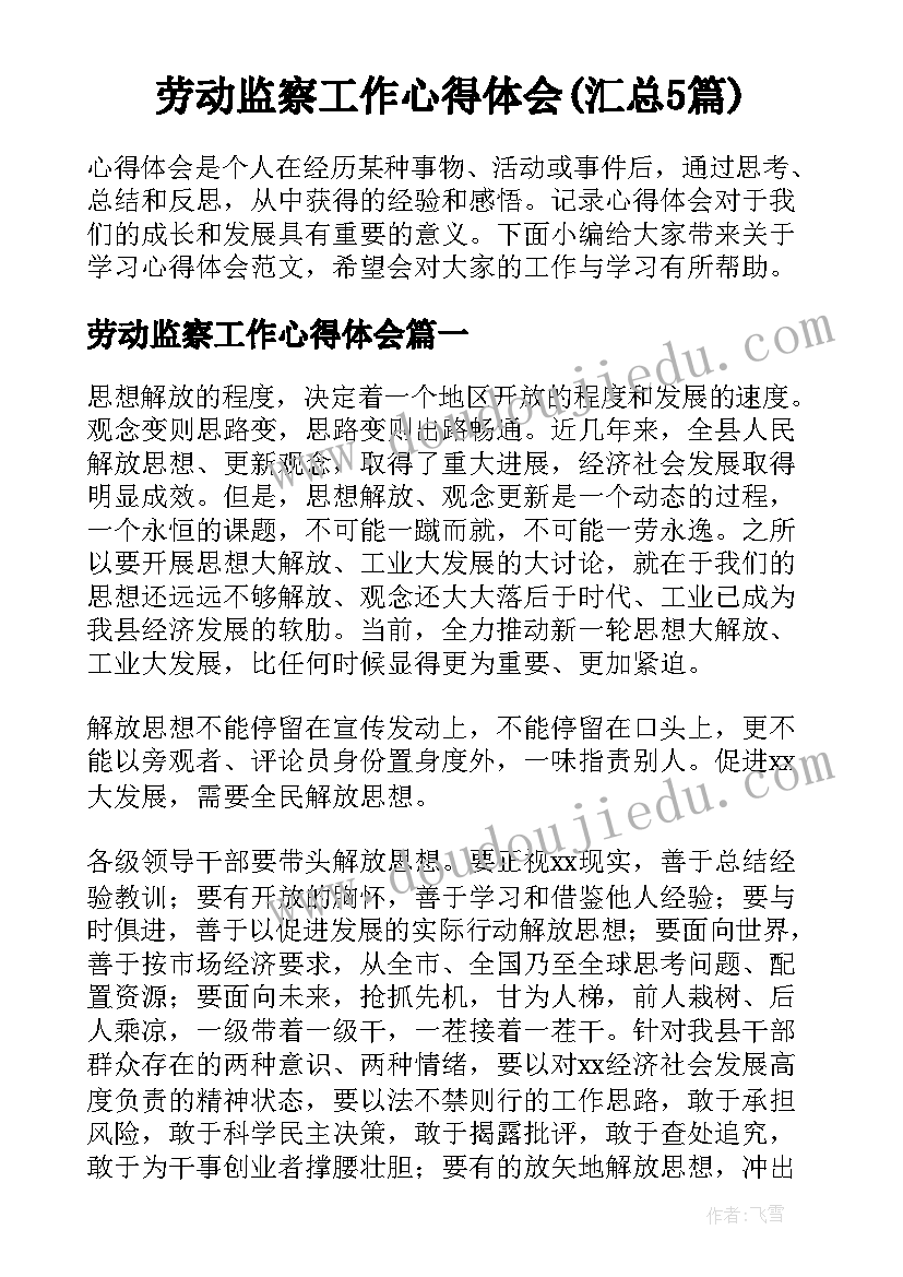 劳动监察工作心得体会(汇总5篇)