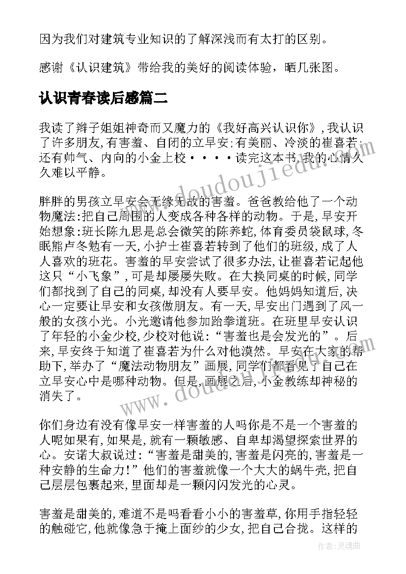 最新认识青春读后感 认识建筑读后感(精选5篇)