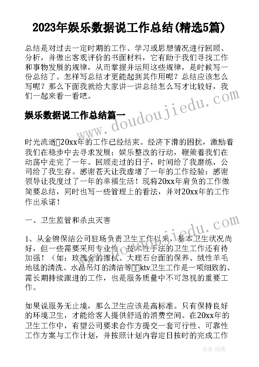 2023年娱乐数据说工作总结(精选5篇)