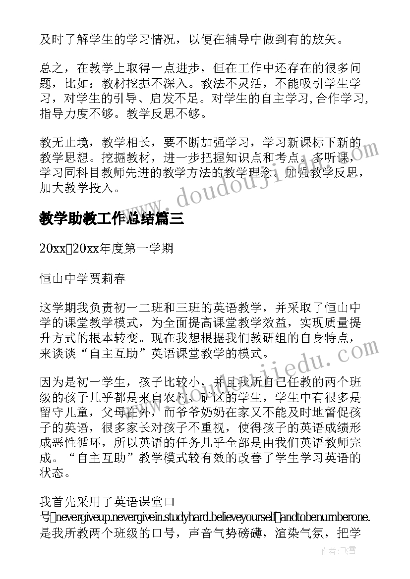 教学助教工作总结(优质5篇)