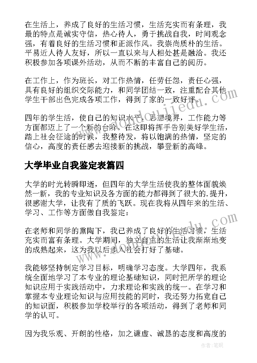 大学毕业自我鉴定表(精选9篇)