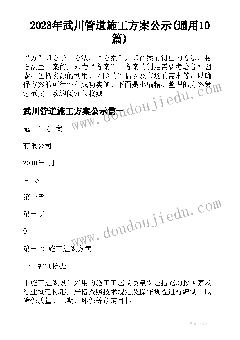 2023年武川管道施工方案公示(通用10篇)