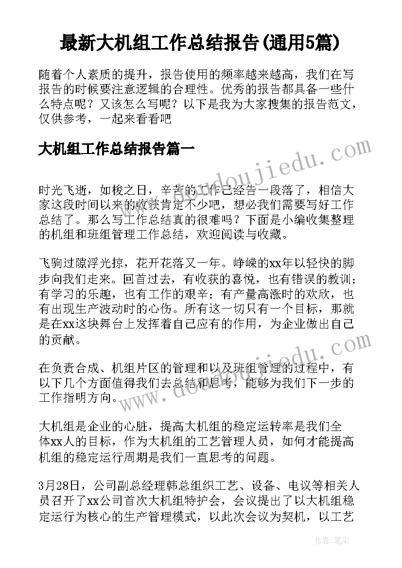 最新大机组工作总结报告(通用5篇)