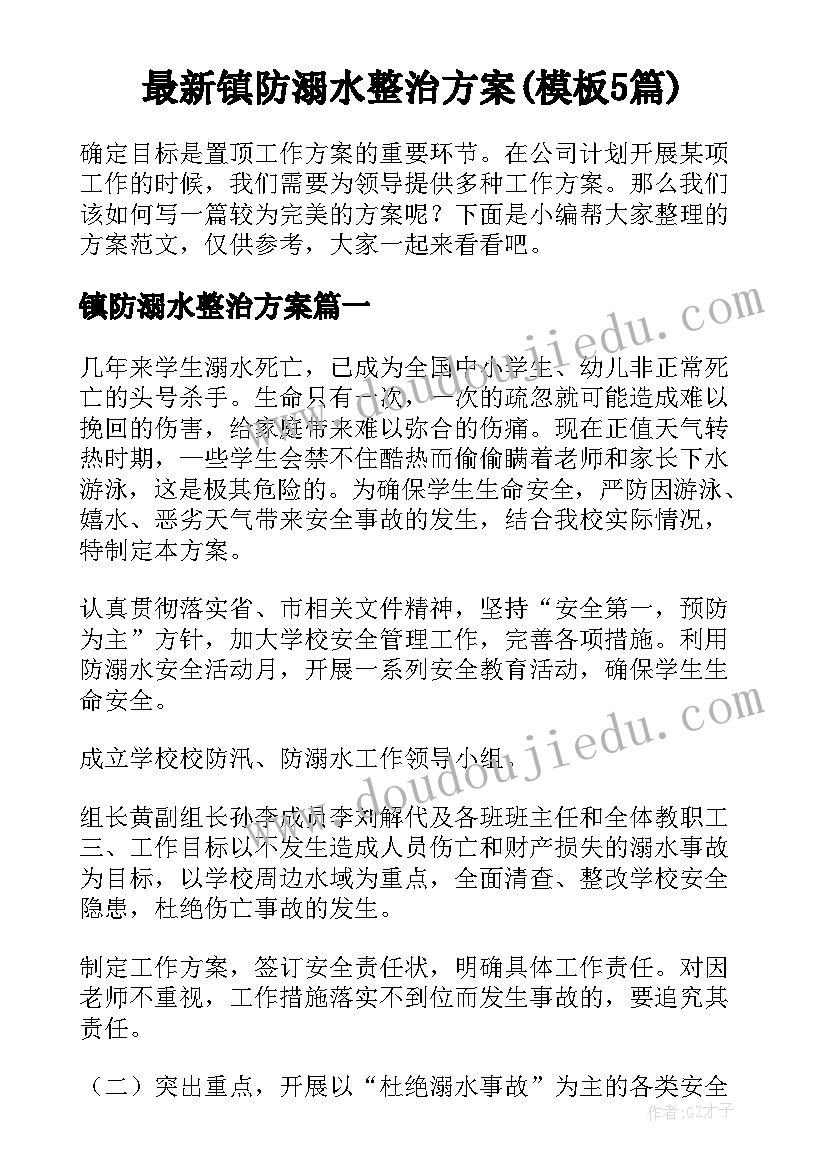 最新镇防溺水整治方案(模板5篇)