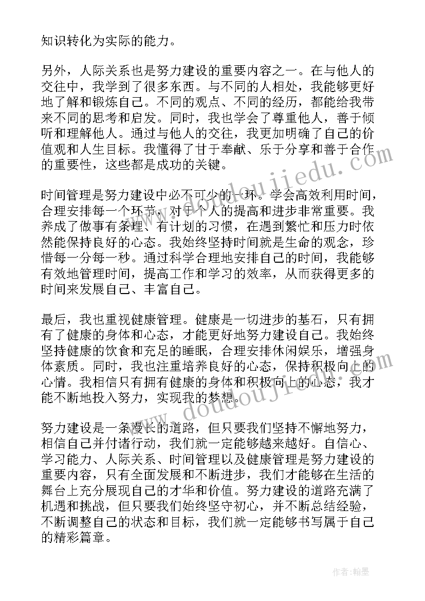 最新谈努力题目 努力建设心得体会(汇总6篇)