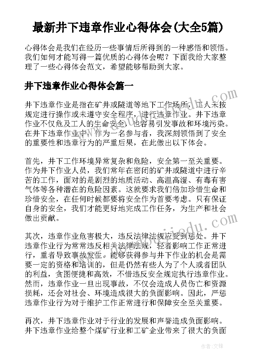 最新井下违章作业心得体会(大全5篇)