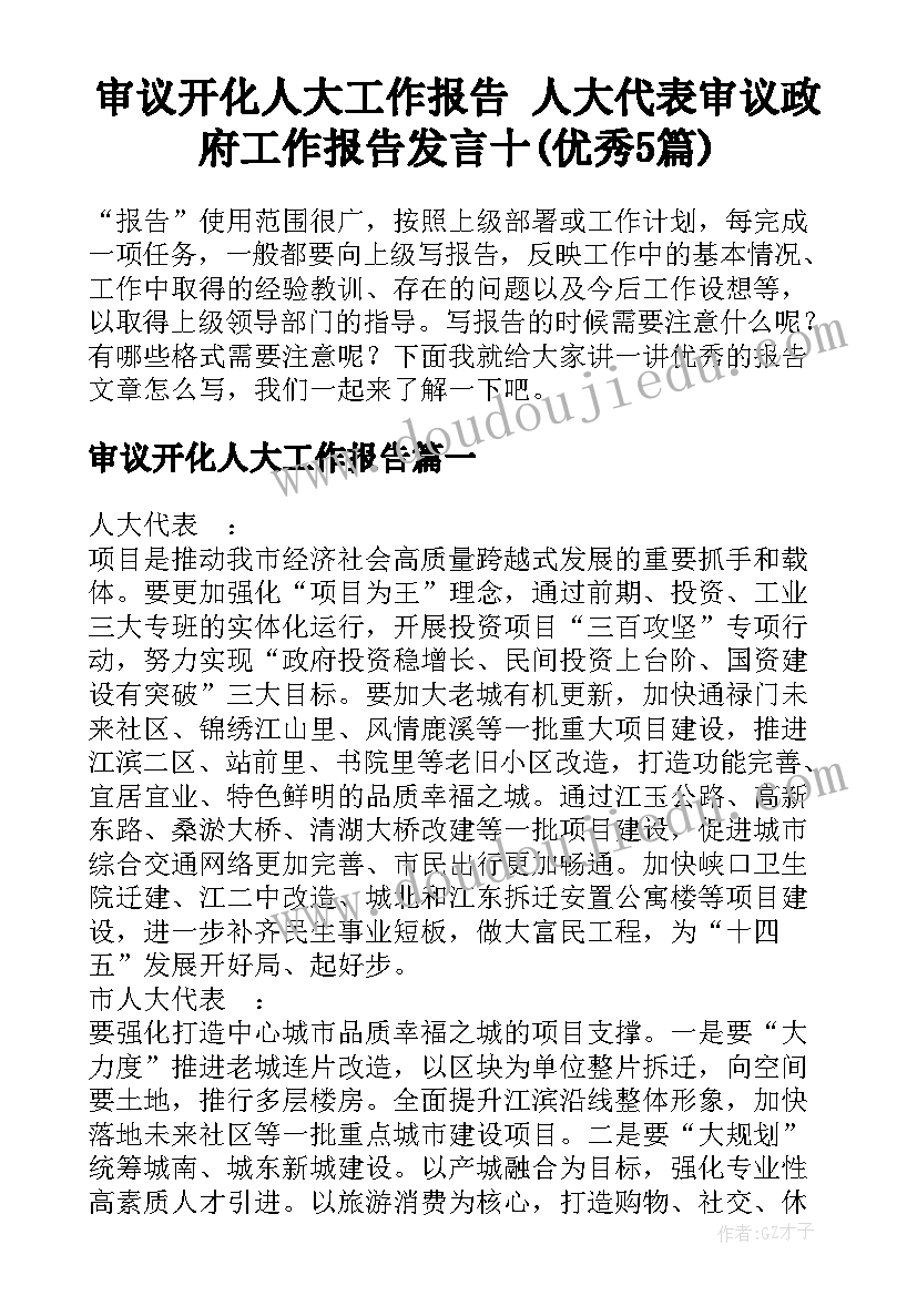 审议开化人大工作报告 人大代表审议政府工作报告发言十(优秀5篇)