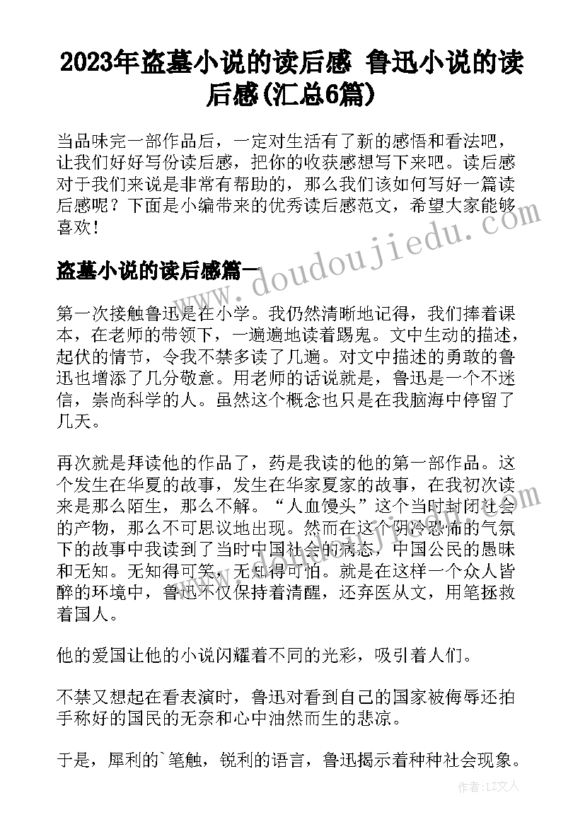 2023年盗墓小说的读后感 鲁迅小说的读后感(汇总6篇)