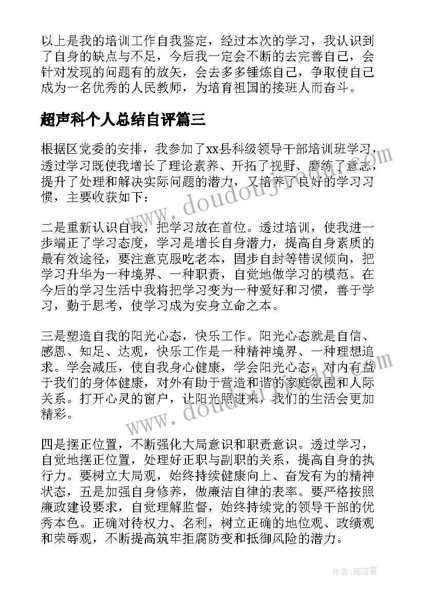 超声科个人总结自评(优秀5篇)