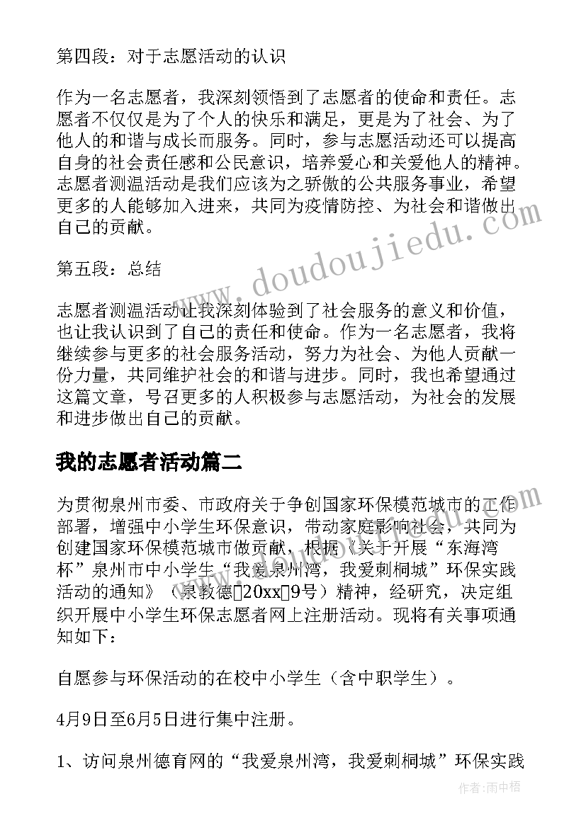 我的志愿者活动 志愿者测温活动心得体会(优秀6篇)