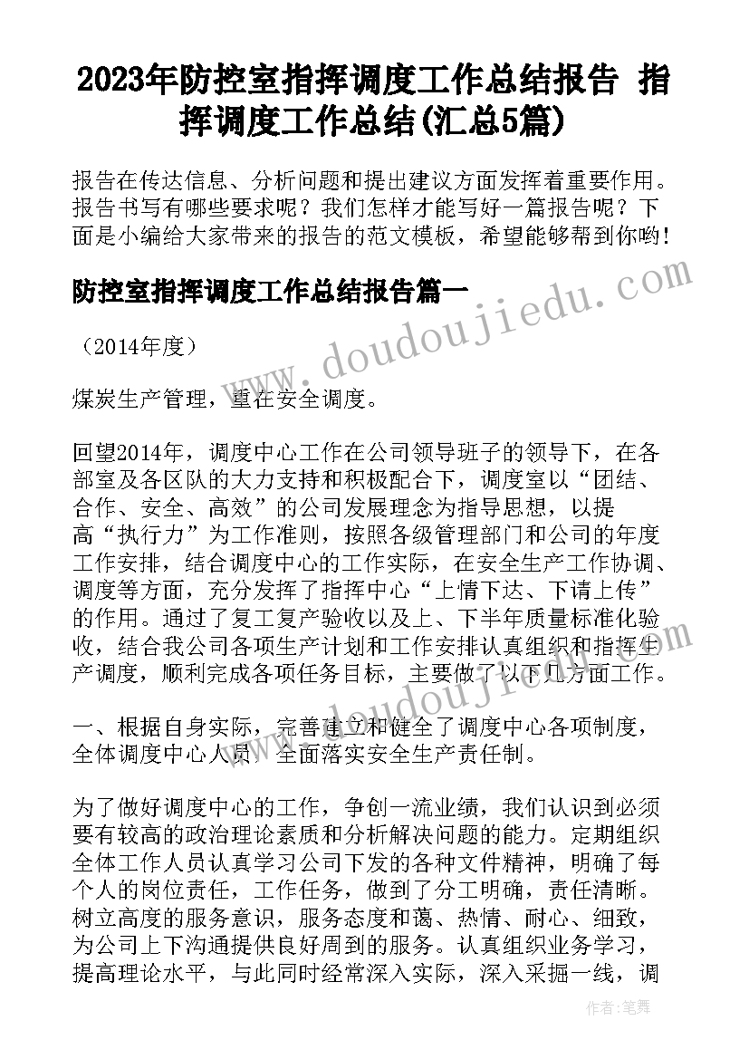 2023年防控室指挥调度工作总结报告 指挥调度工作总结(汇总5篇)