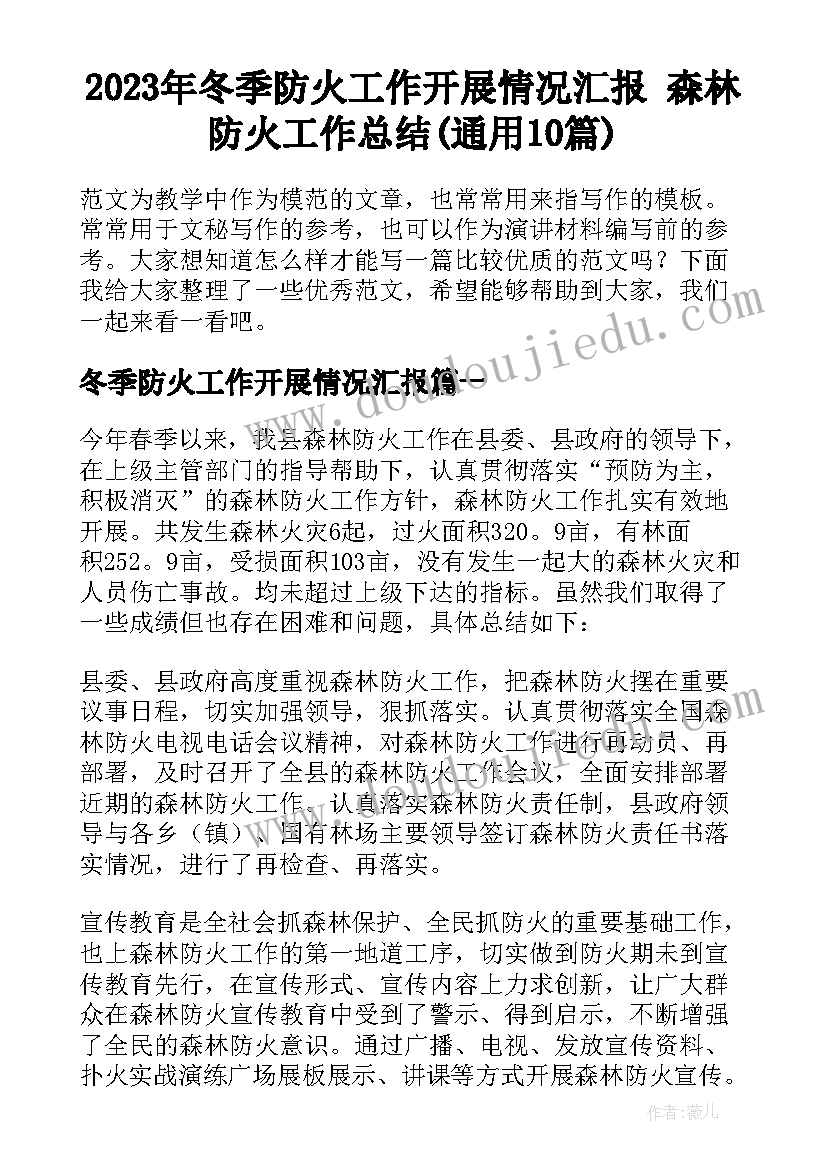 2023年冬季防火工作开展情况汇报 森林防火工作总结(通用10篇)