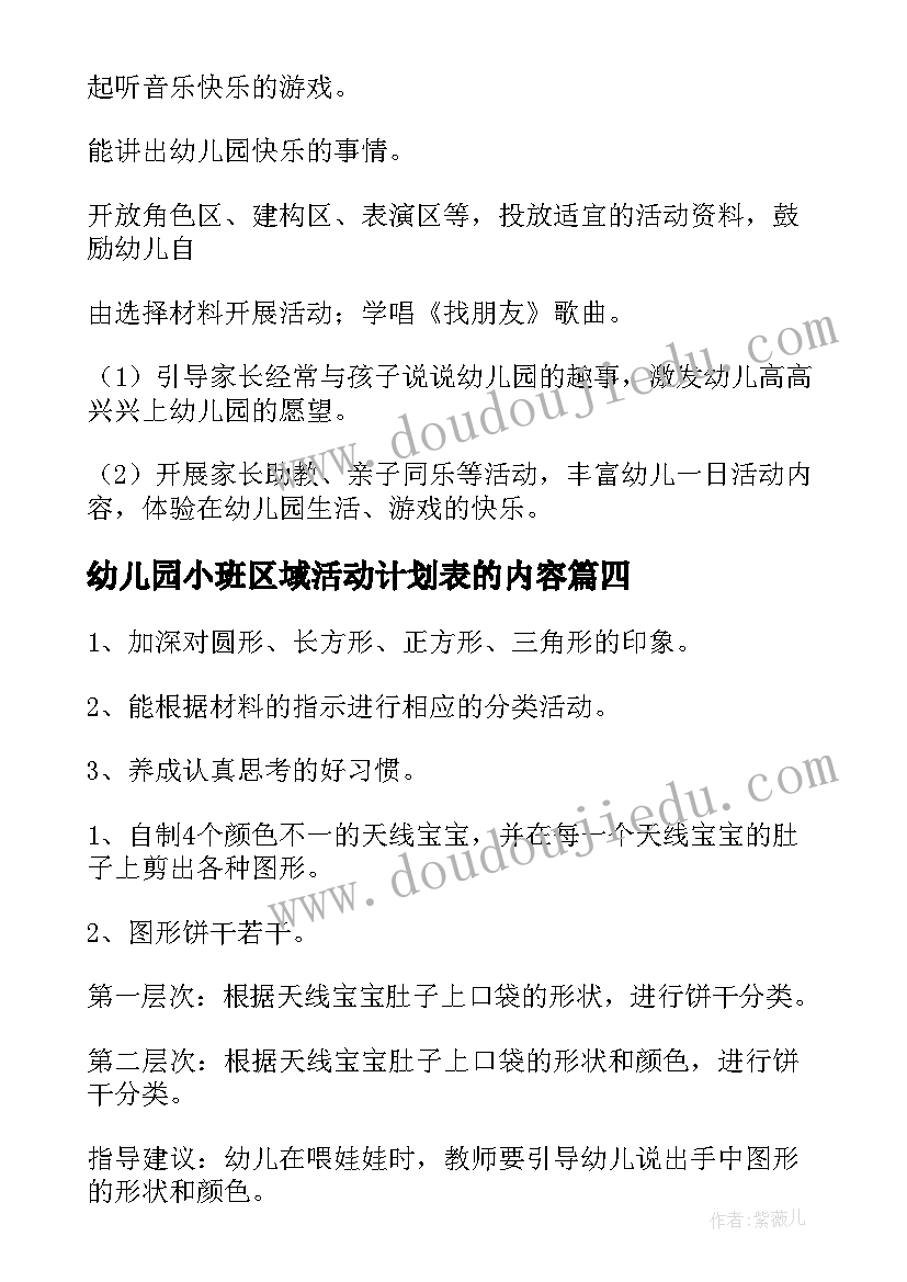 幼儿园小班区域活动计划表的内容 幼儿园小班区域活动教案(模板6篇)