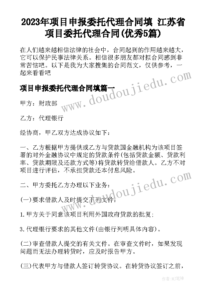 2023年项目申报委托代理合同填 江苏省项目委托代理合同(优秀5篇)