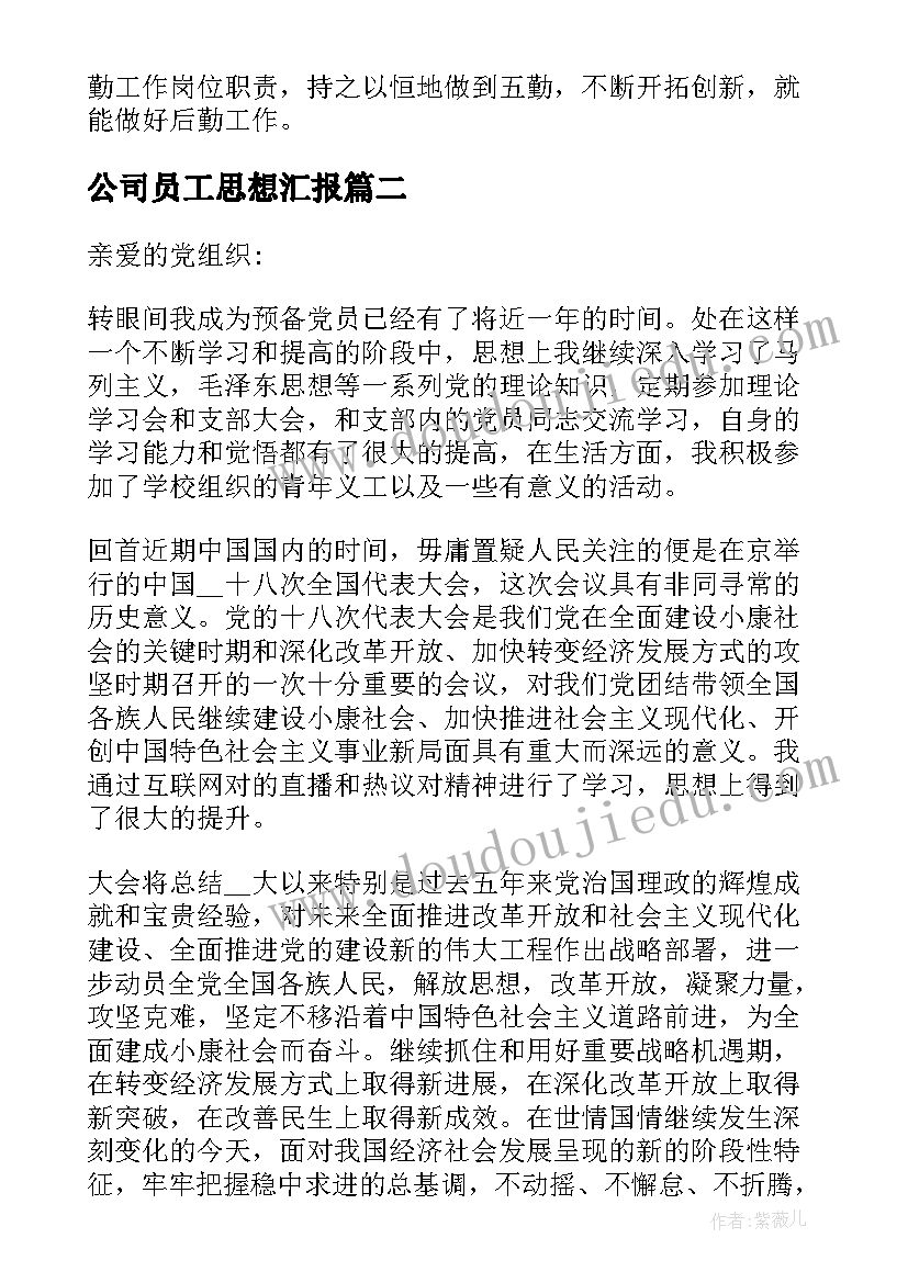 最新公司员工思想汇报 公司职员思想汇报工作总结(汇总5篇)