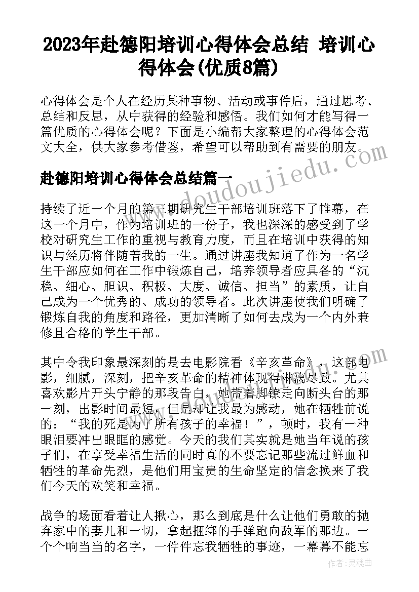 2023年赴德阳培训心得体会总结 培训心得体会(优质8篇)