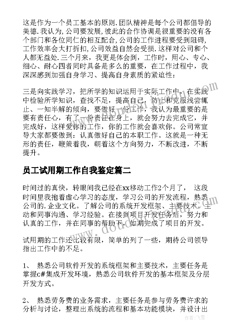 员工试用期工作自我鉴定 员工试用期期间工作总结(模板5篇)