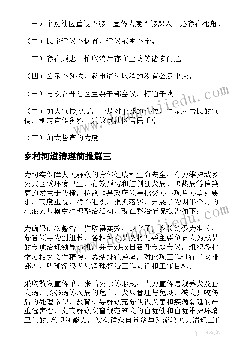 最新乡村河道清理简报(模板5篇)