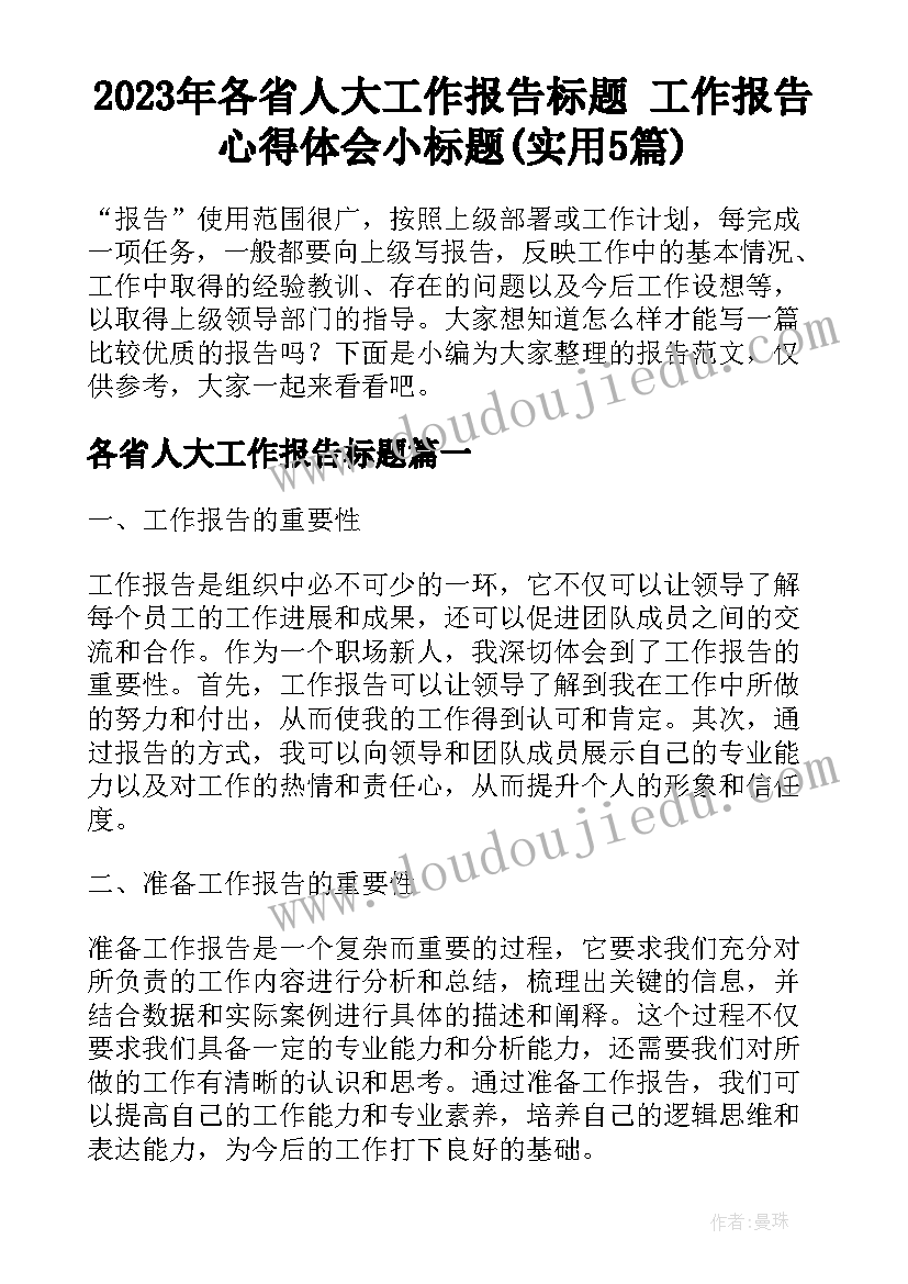 2023年各省人大工作报告标题 工作报告心得体会小标题(实用5篇)