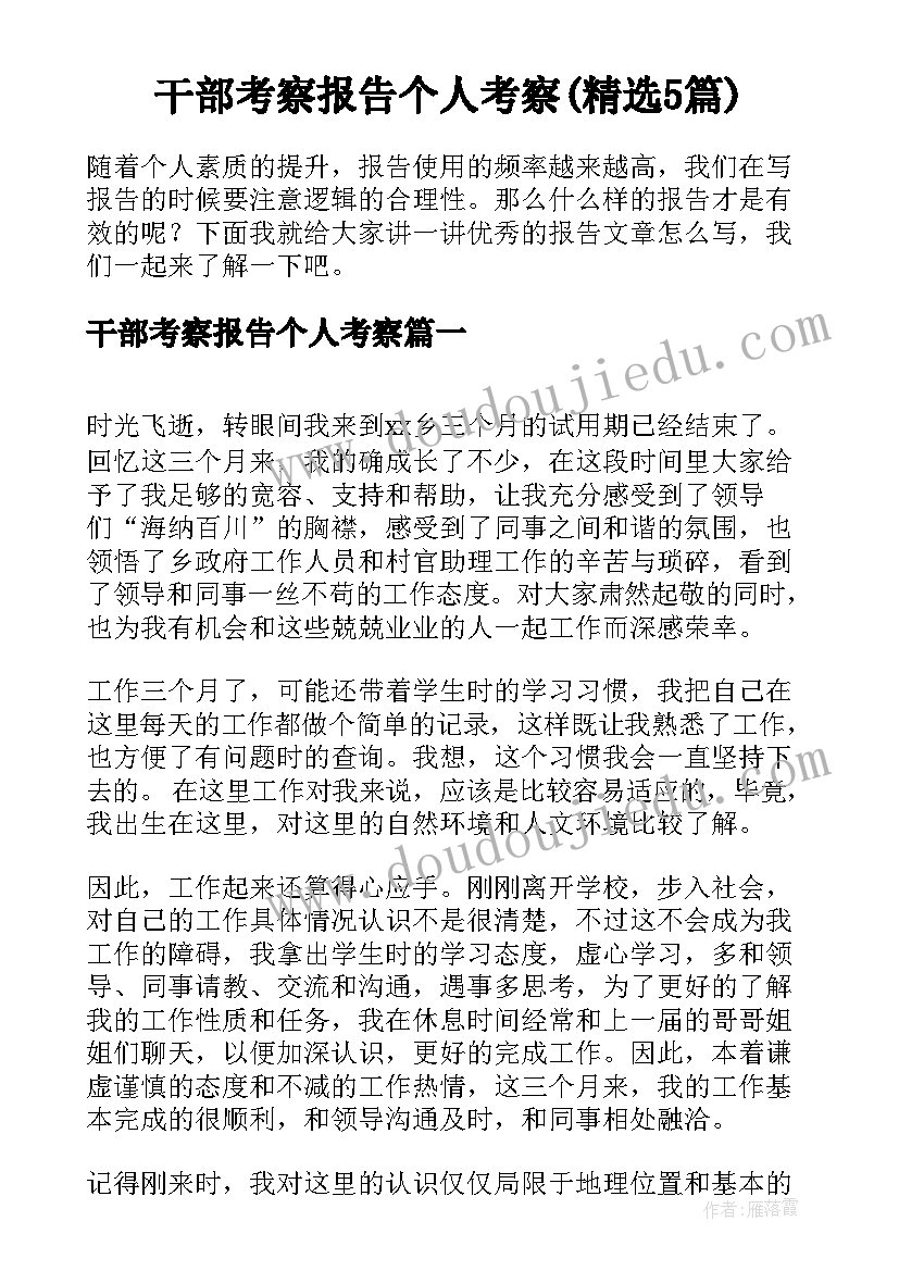 干部考察报告个人考察(精选5篇)