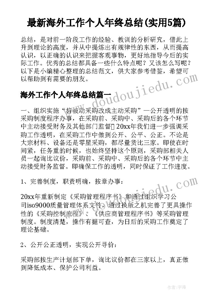 最新海外工作个人年终总结(实用5篇)