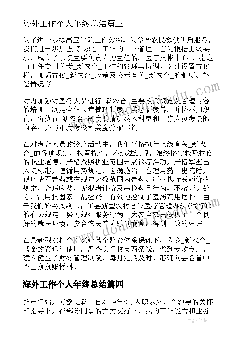 最新海外工作个人年终总结(实用5篇)