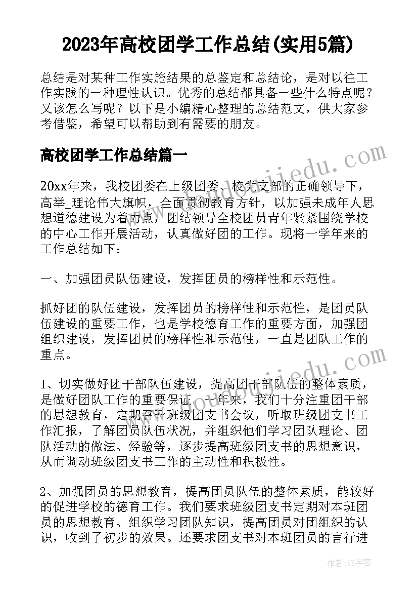 2023年高校团学工作总结(实用5篇)