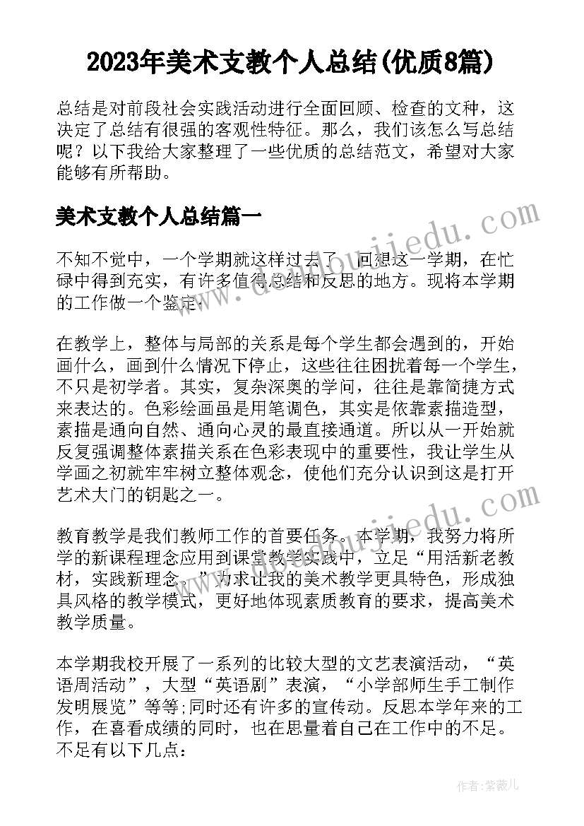 2023年美术支教个人总结(优质8篇)