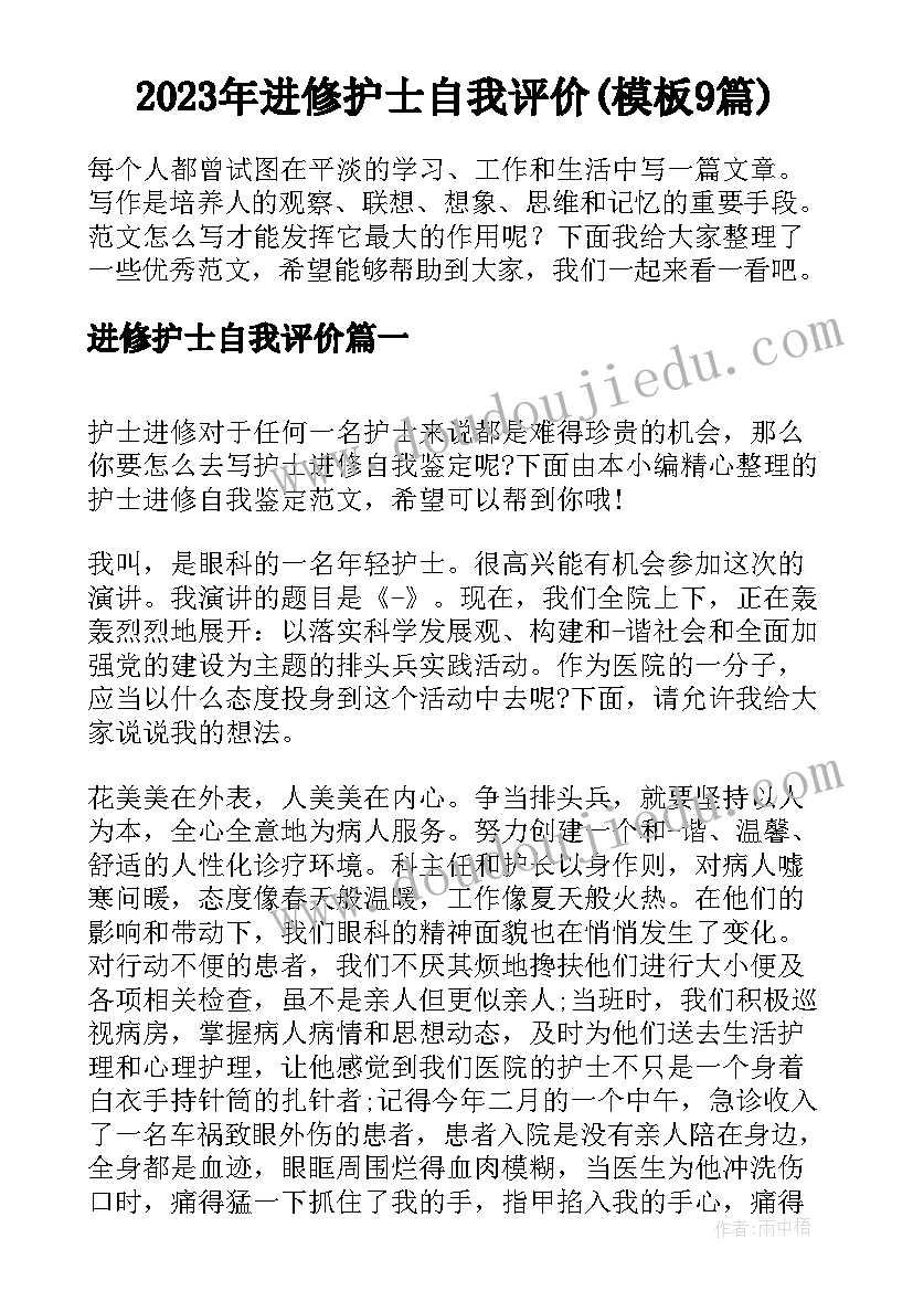 2023年进修护士自我评价(模板9篇)