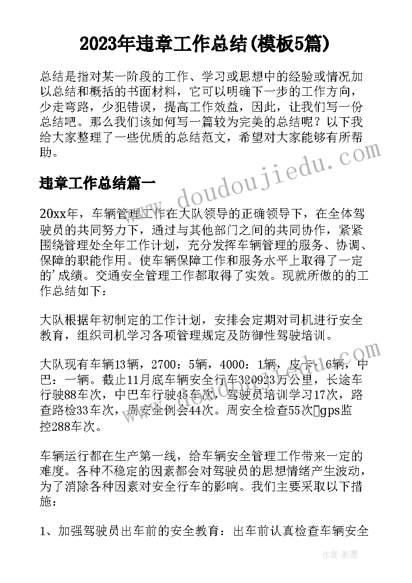 2023年违章工作总结(模板5篇)