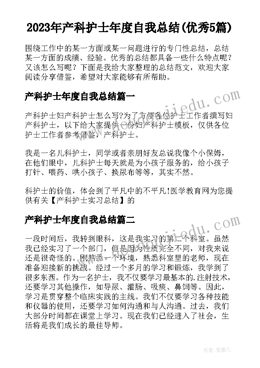 2023年产科护士年度自我总结(优秀5篇)