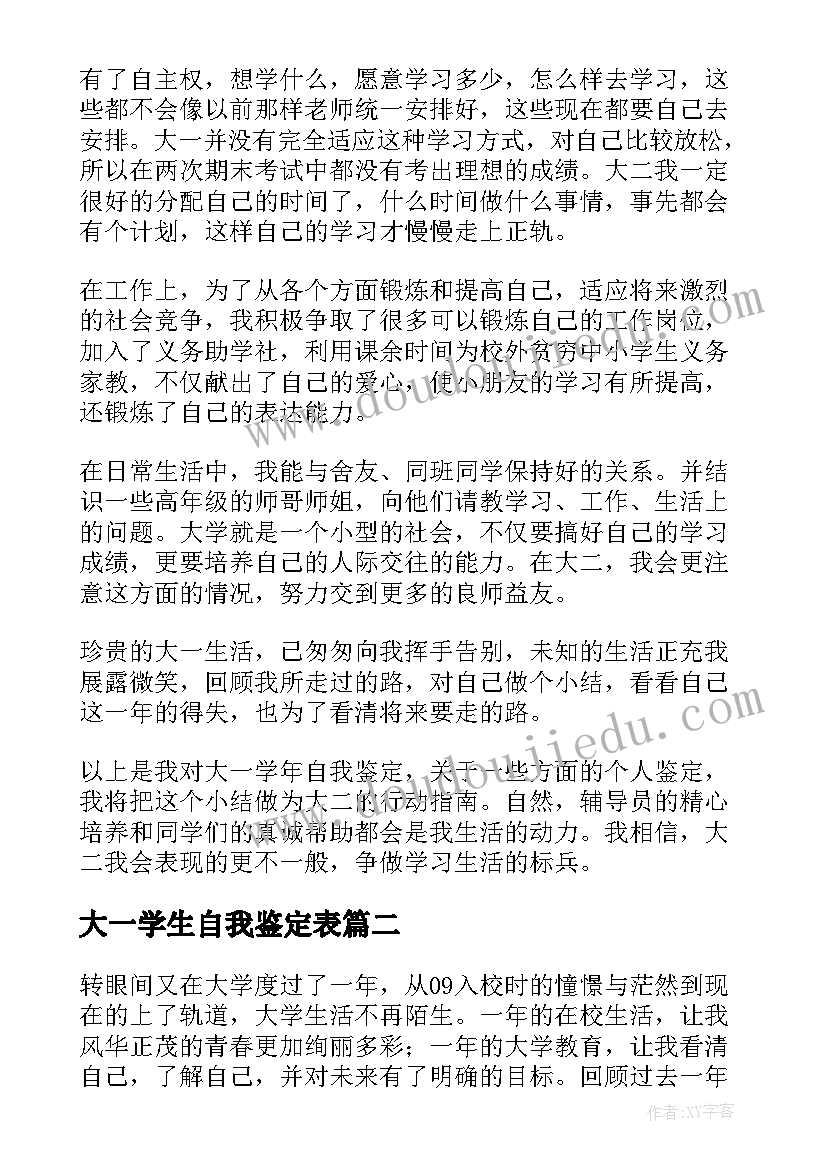 大一学生自我鉴定表 大一自我鉴定(优质10篇)