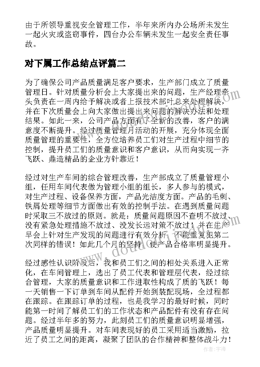 对下属工作总结点评(大全8篇)