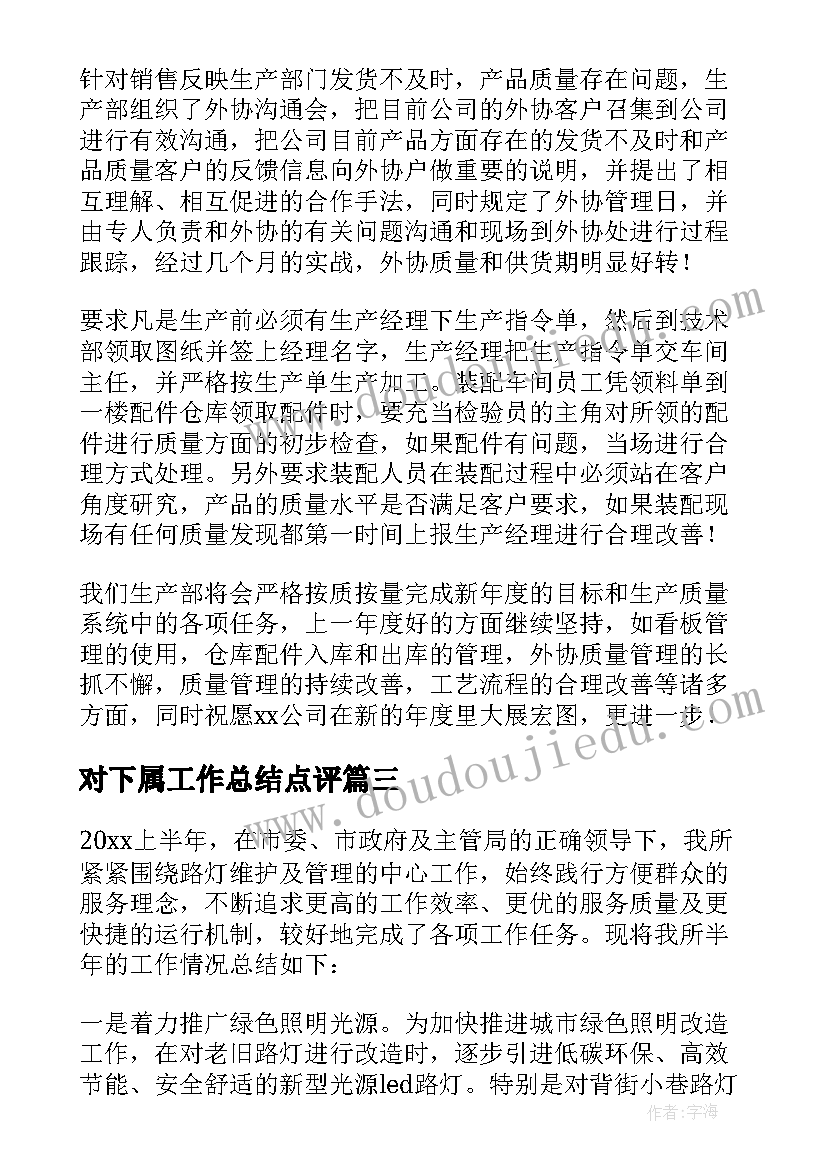 对下属工作总结点评(大全8篇)