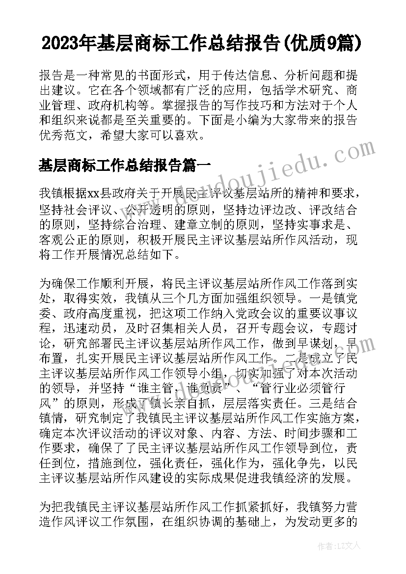 2023年基层商标工作总结报告(优质9篇)