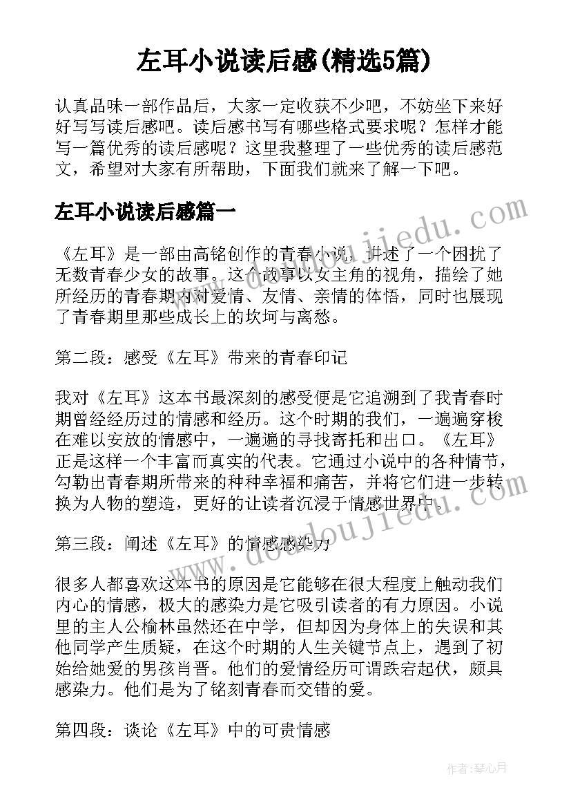 左耳小说读后感(精选5篇)