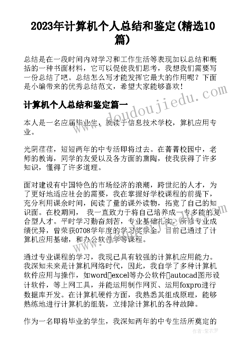 2023年计算机个人总结和鉴定(精选10篇)