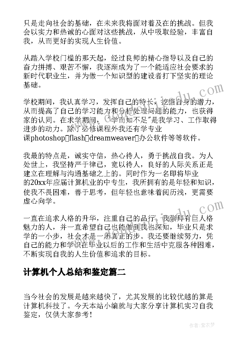 2023年计算机个人总结和鉴定(精选10篇)