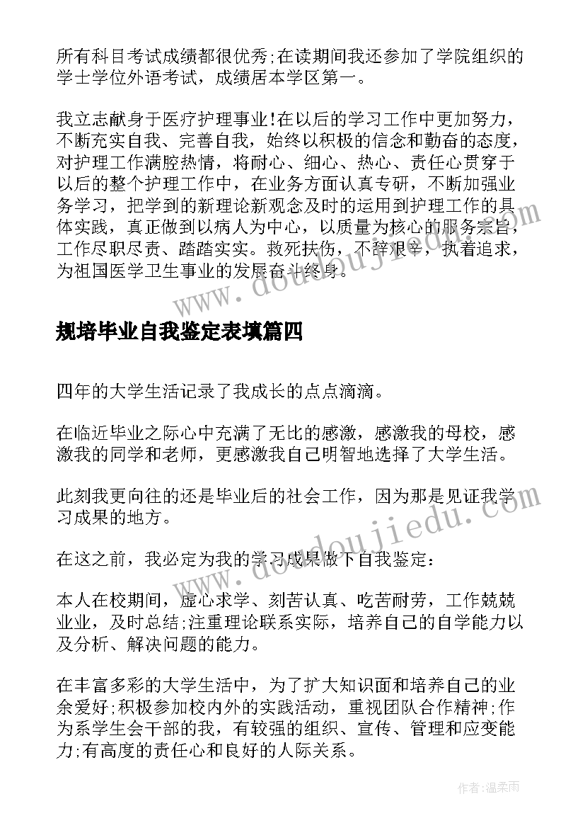 最新规培毕业自我鉴定表填(优质9篇)