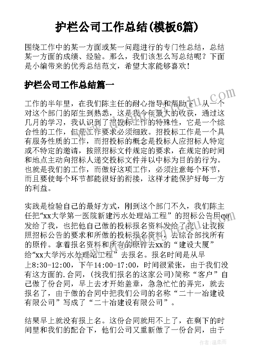 护栏公司工作总结(模板6篇)