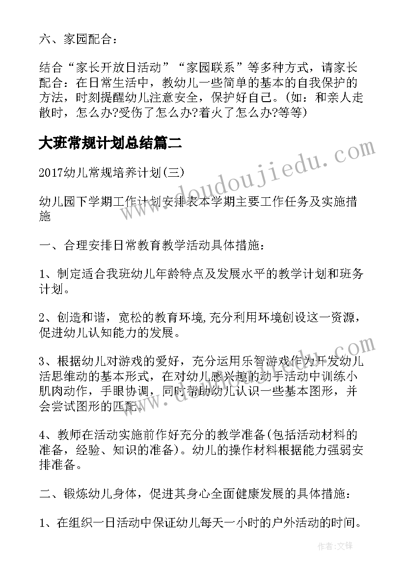 2023年大班常规计划总结 幼儿园大班常规工作计划(优质5篇)