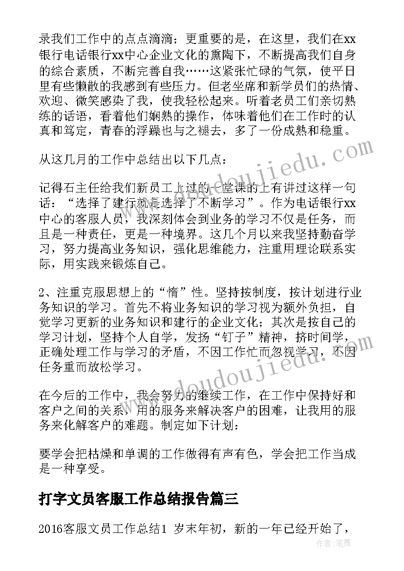 2023年打字文员客服工作总结报告(模板5篇)